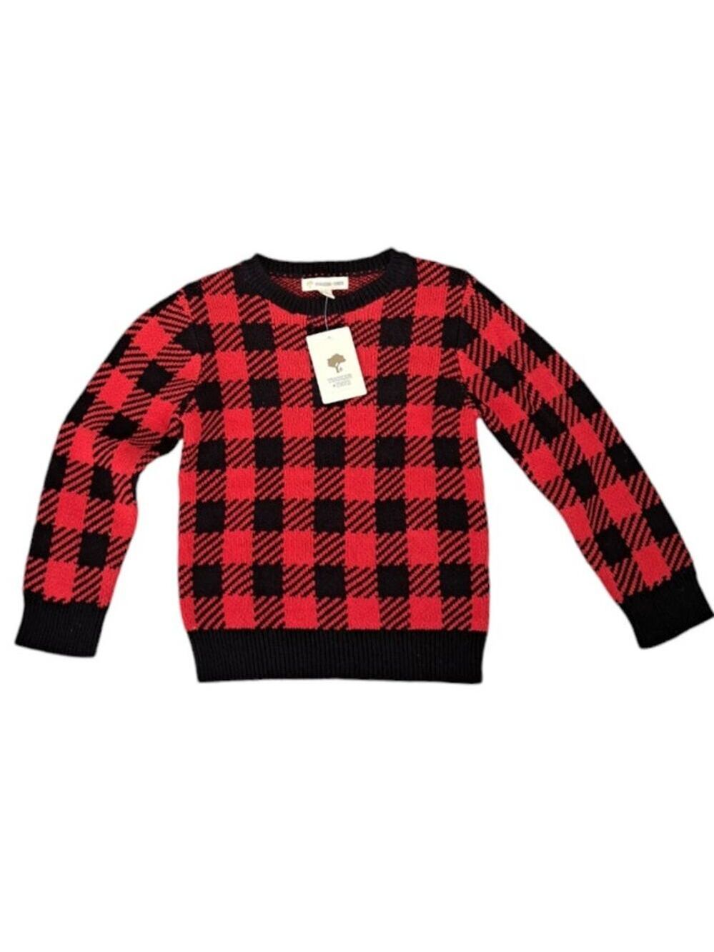 NWT Tucker + Tate Boys Red Black Pullover Buffalo Plaid Sweater Size 3